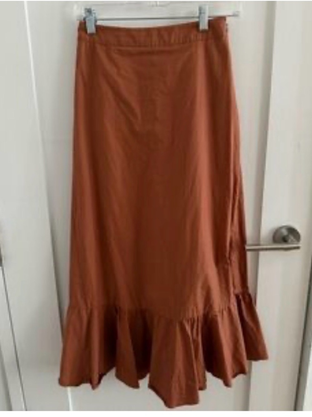 Women's Intermix Athena Rust Ruffle-Hem Midi Skirt